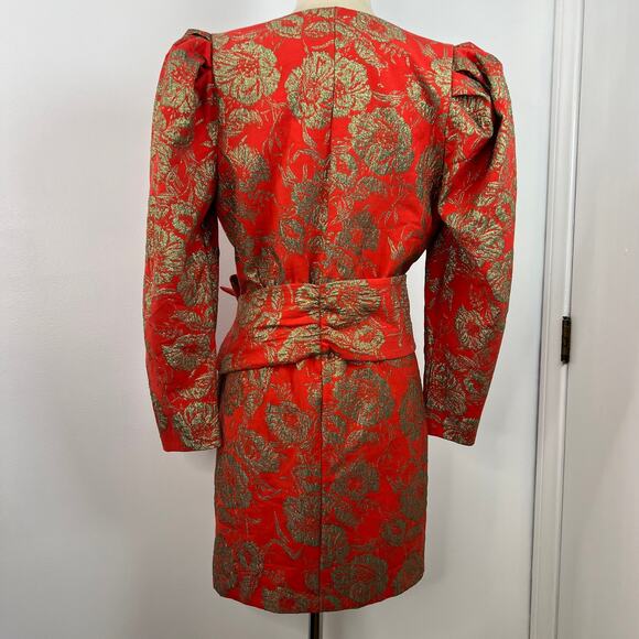 Happy X Nature Kate Hudson Women's Mini Dress Red/Gold Embroidered Glam Size 6 - Picture 3 of 16